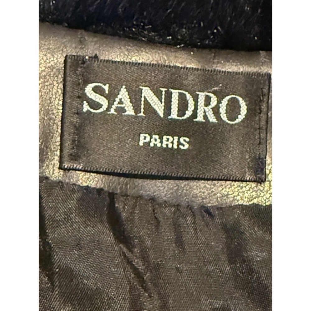 Sandro Paris Mixed Media Faux Leather Jacket Size 1 Faux Fur Collar Vintage Y2K - Picture 3 of 11